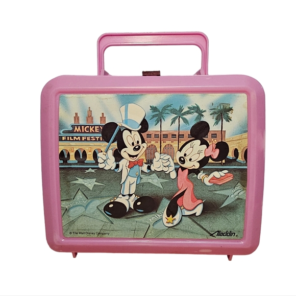 Aladdin Other - Vintage 80's Disney Mickey & Minnie Film Festival Pink Plastic Aladdin Lunchbox